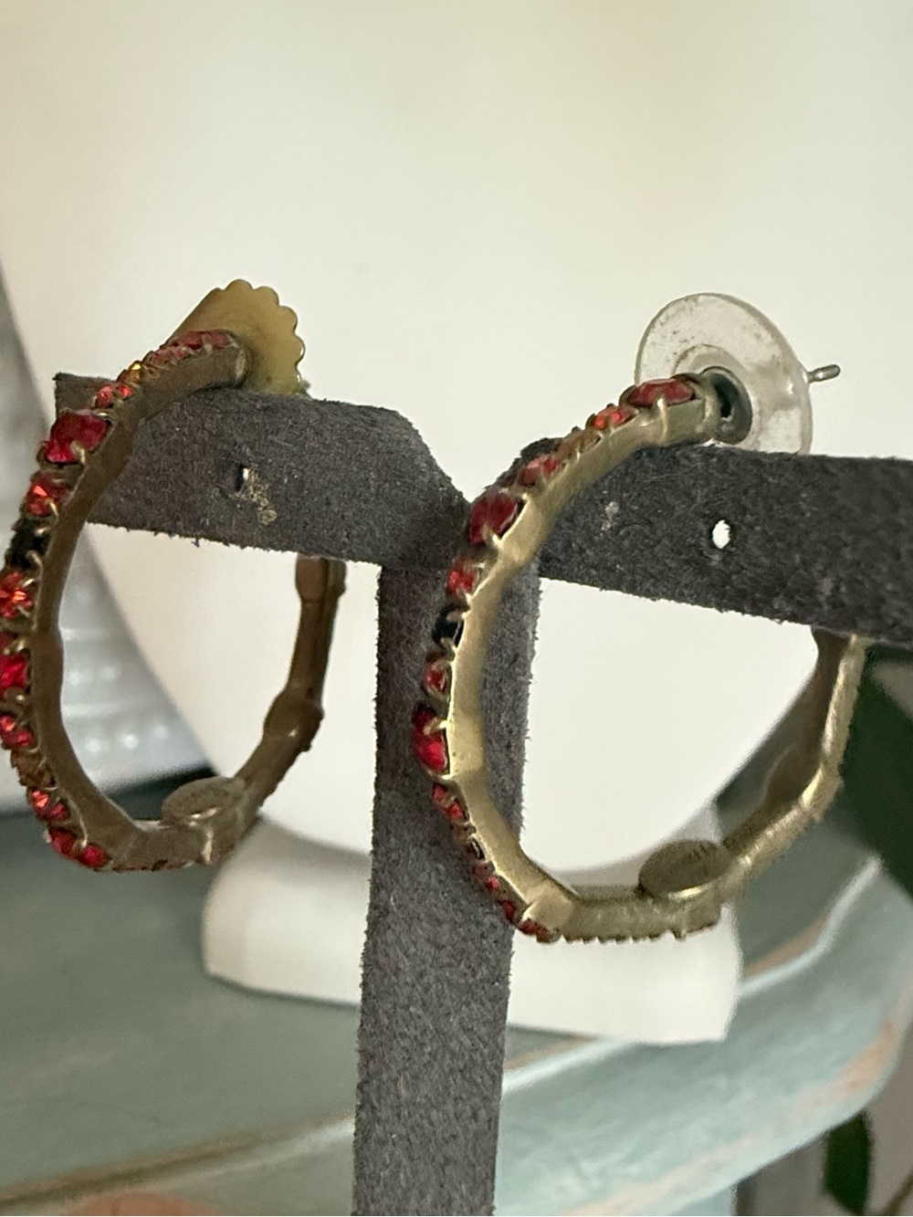 Sorrelli Red Crystal Brass Tone Hoop Earrings - Picture 2 of 12